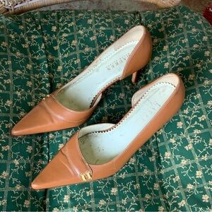 Lauren Ralph Lauren Cognac Pointed-Toe Leather Kitten Heels